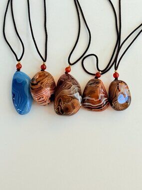 Unisex Natural Agate Pendant Necklace Adjustable Cord One of a Kind